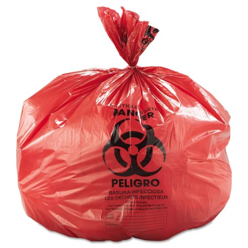 Biohazard Low-Density Commercial Can Liners, Coreless Interleaved Roll, 4 gal, 1.3 mil, 40